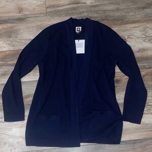 Anne Klein Navy Blue Front Pocket Women’s Open Cardigan Size L NWT